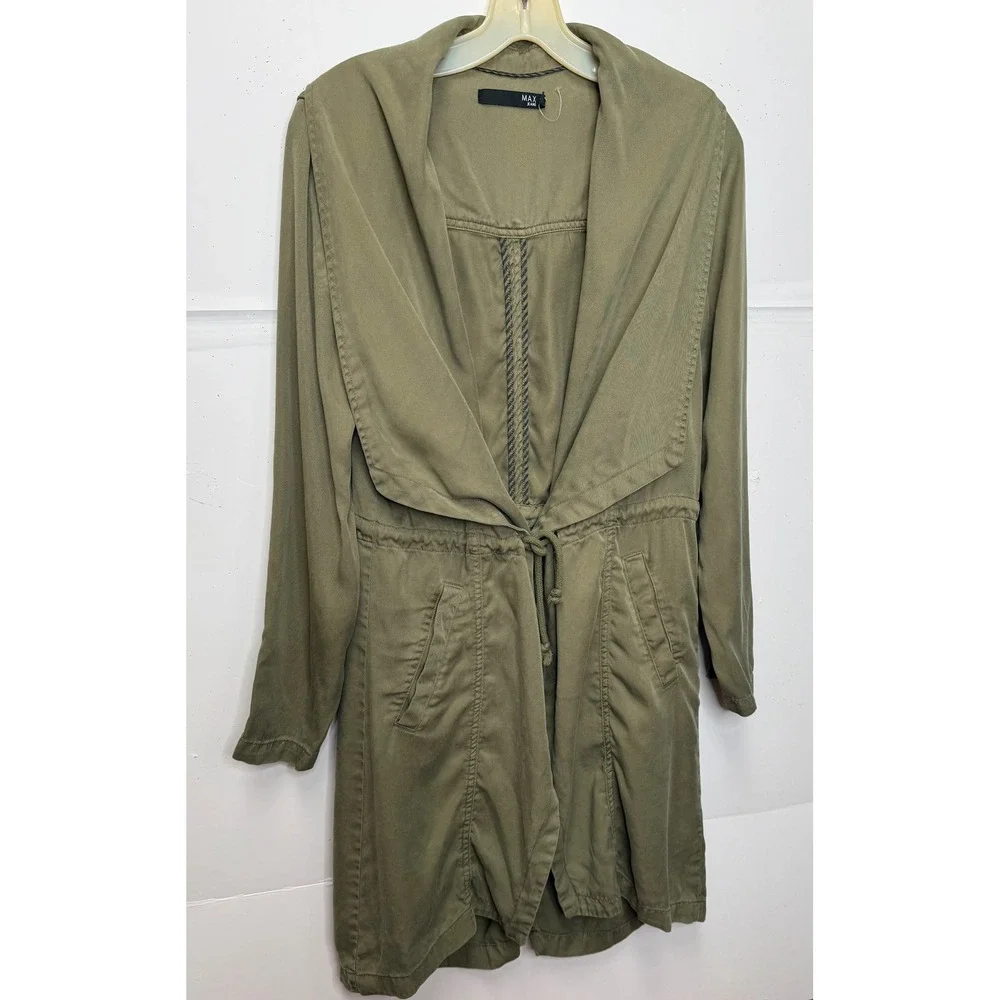 Max Jeans Duster Jacket Women S Olive Tencel Draped Utility Coat Safari Military